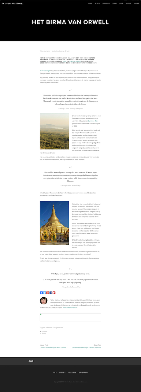 Een screenshot van het gehele artikel 'Het Birma van Orwell' op de website De Literaire Toerist.