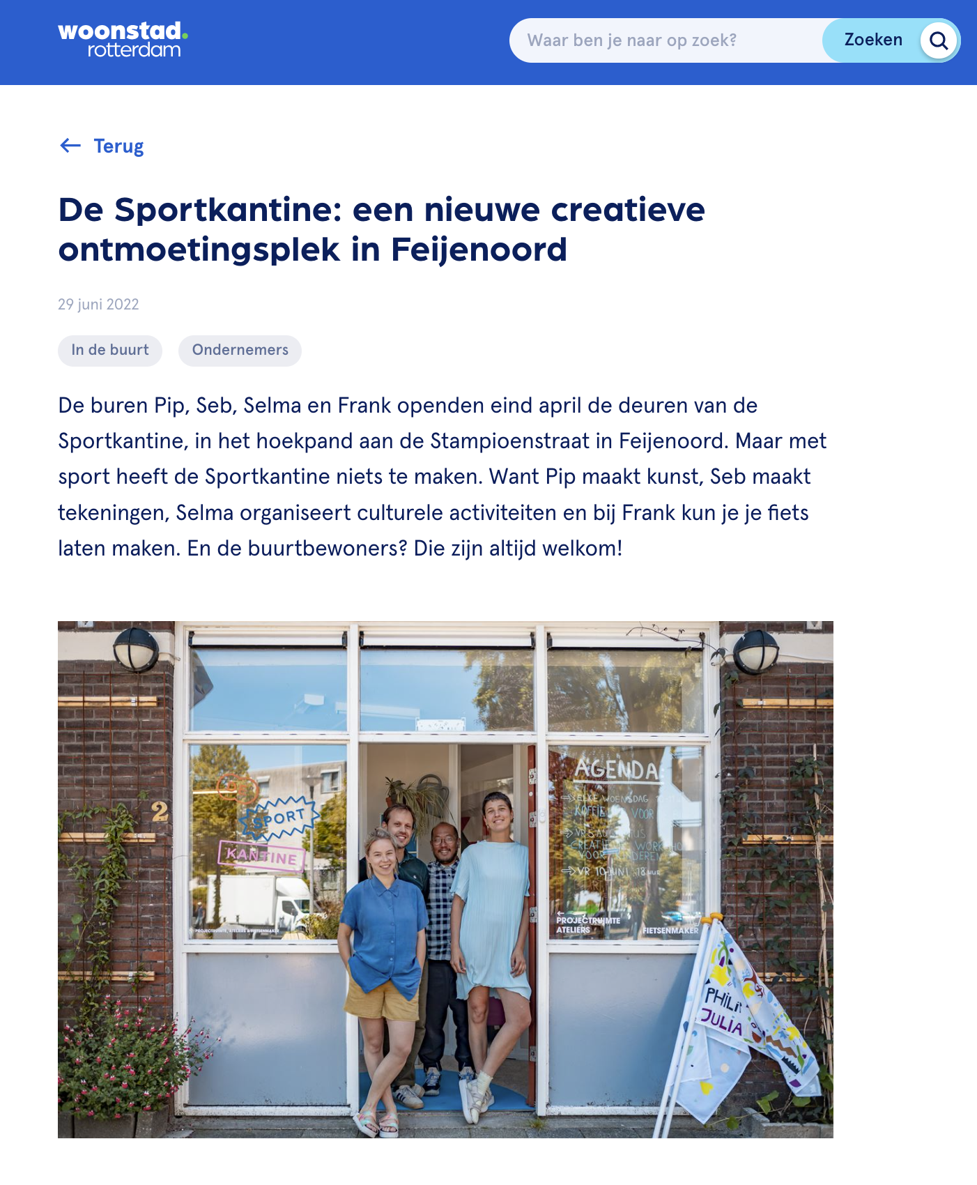 Afbeelding van het artikel over de Sportkantine, het creatieve initiatief dat een pand huurde van Woonstad Rotterdam.