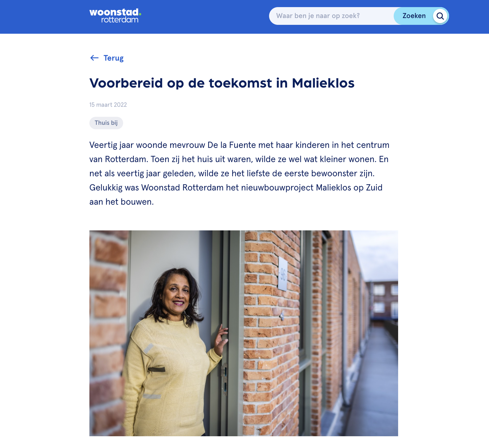 Afbeelding van het artikel over de toekomstbestendige verhuizing van mevrouw De La Fuente, huurder bij Woonstad Rotterdam.