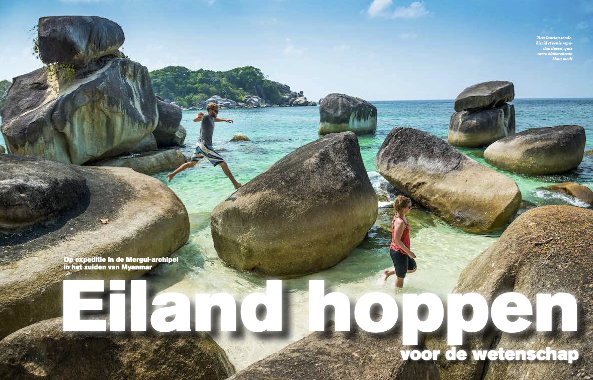 Een foto van het artikel 'Het geheim van Laos' in National Geographic Traveler.