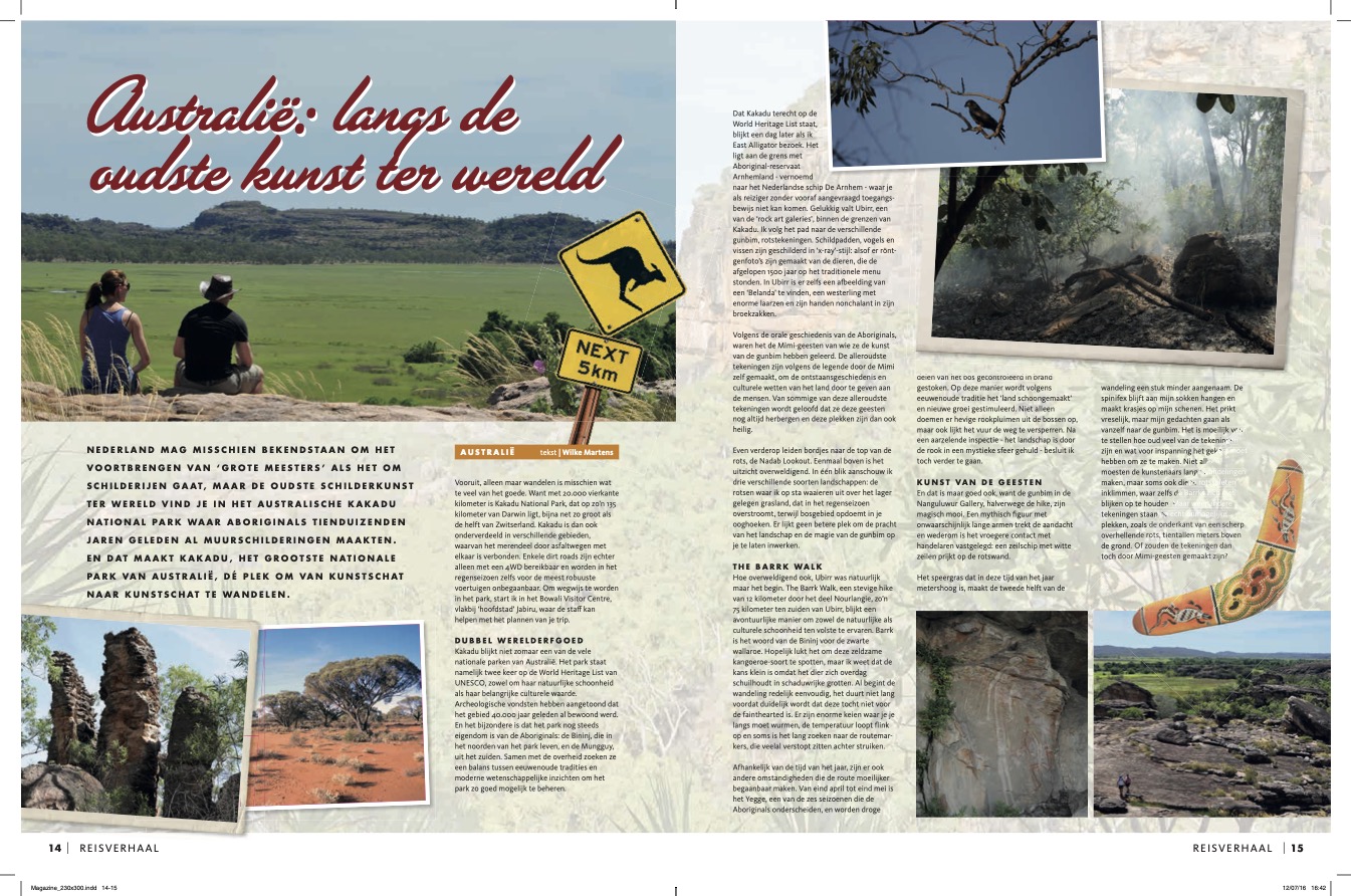 Een foto van het artikel 'Australië - langs de oudste kunst ter wereld' in Djoser Magazine uit 2016.