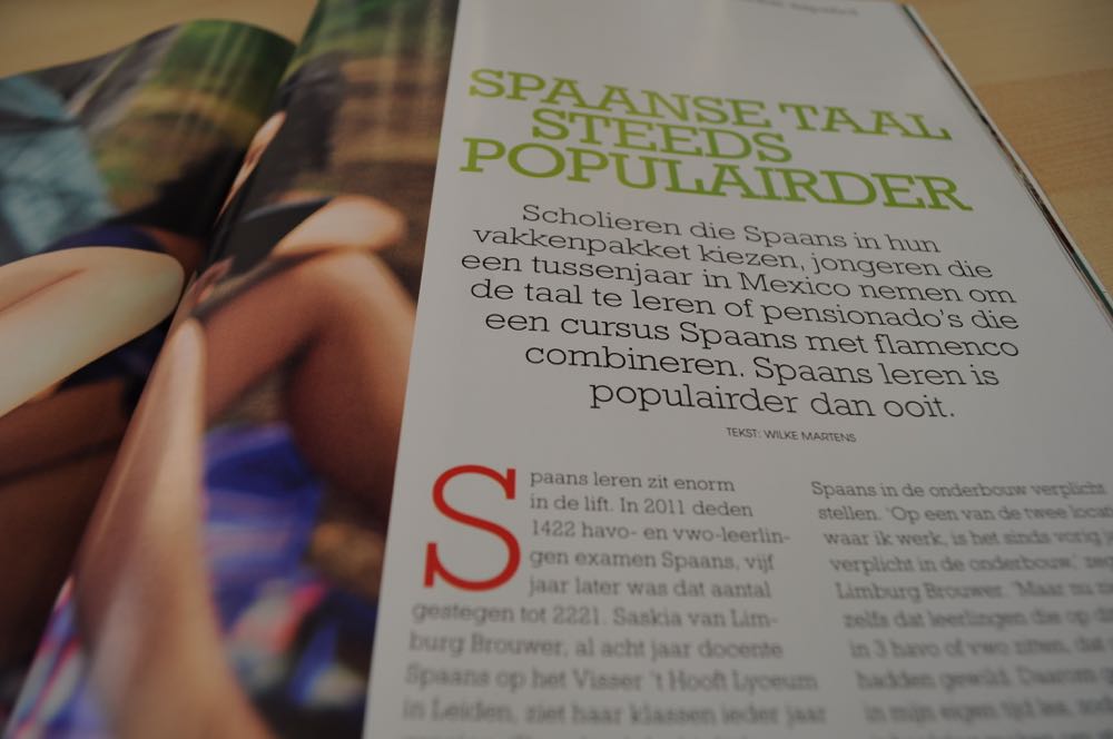 Een foto van het artikel 'Spaanse taal steeds populairder' uit ESpanje! van januari 2017.