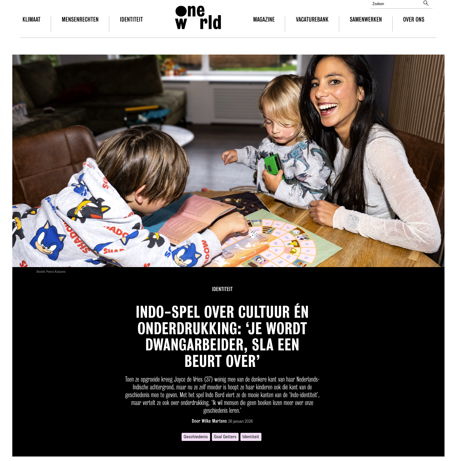 OW – Joyce de Vries Afbeelding van het artikel over het Indo Bord van Joyce de Vries op OneWorld.nl