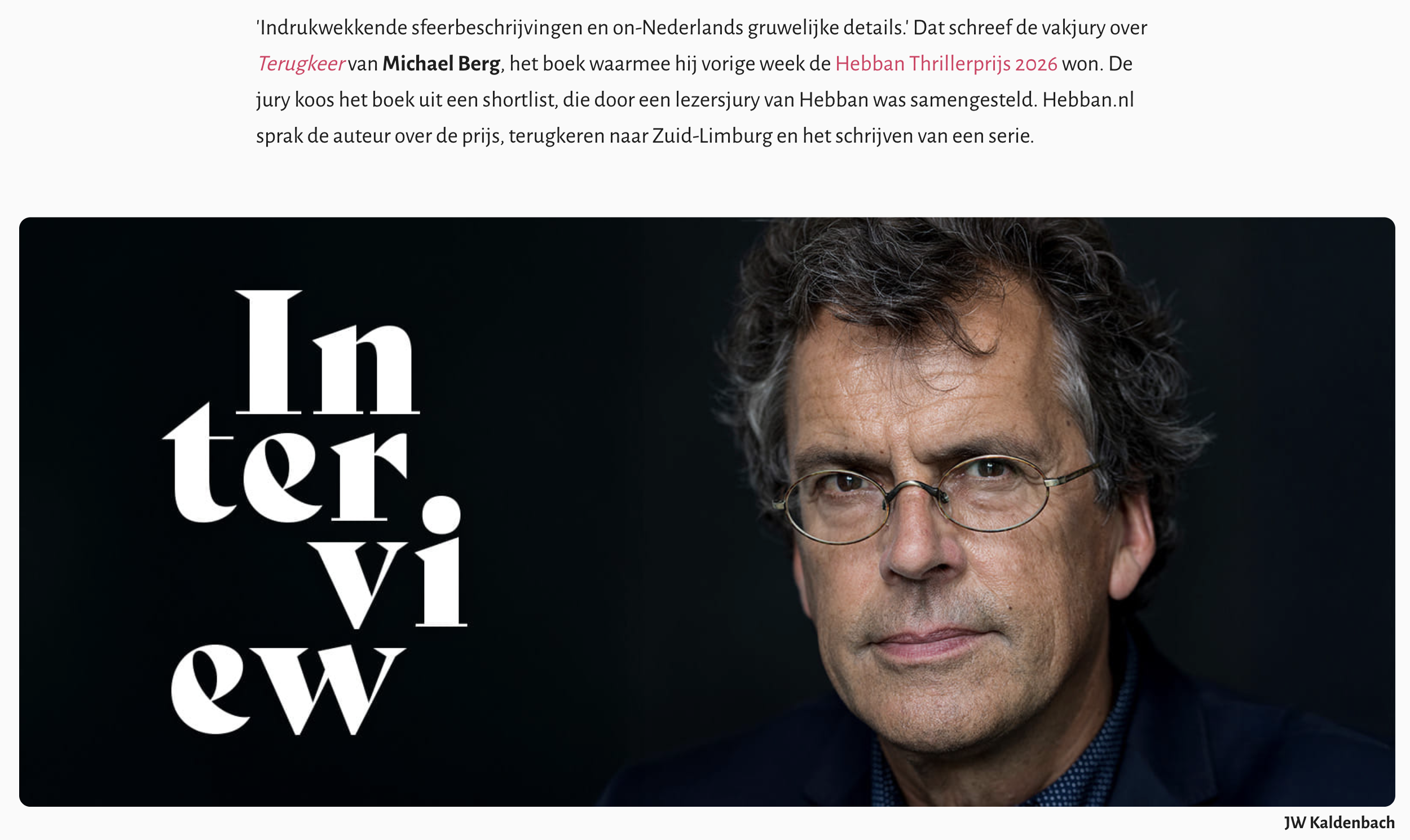 Hebban.nl – Michael Berg Een afbeelding van het interview met Michael Berg op Hebban.nl.
