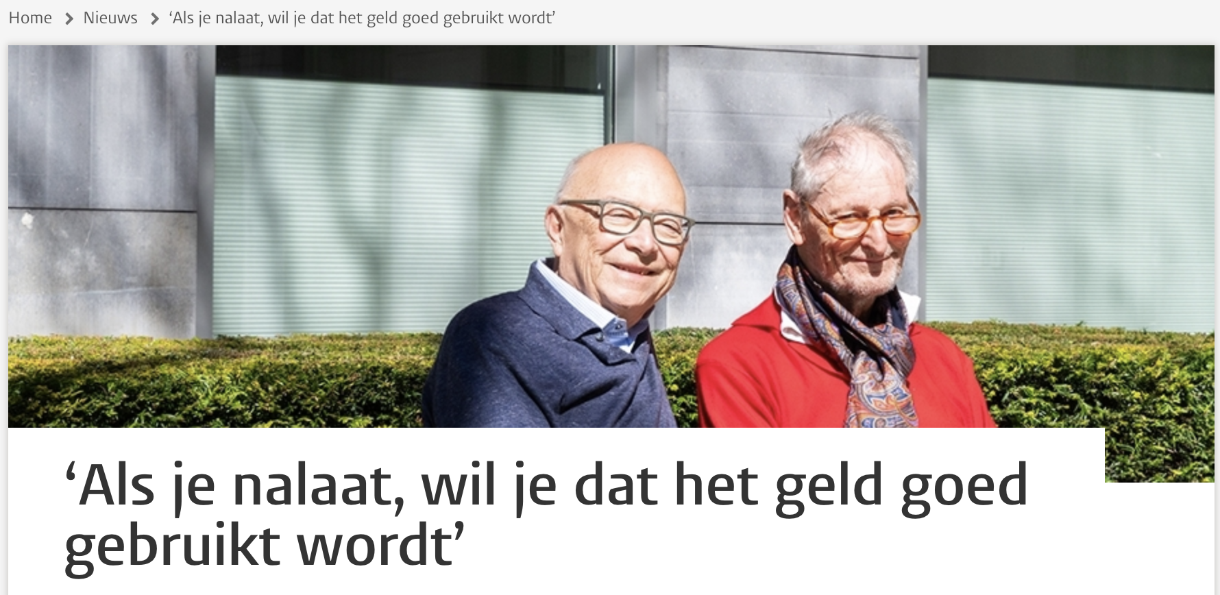 LUF – Henk en Gerard Een afbeelding van het artikel over Henk en Gerard die het Leids Universiteits Fonds opnamen in hun nalatenschap.